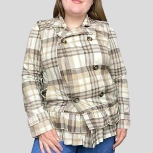 Plaid jacket military style with ruffles by Maralyn & Me
